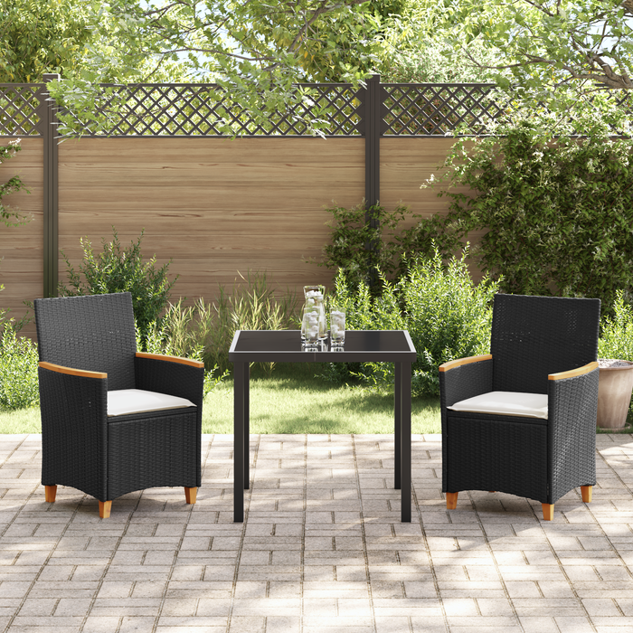 Set de dining pentru grădină 3 piese cu perne Negru Ratan Poli - WALTI WALTI