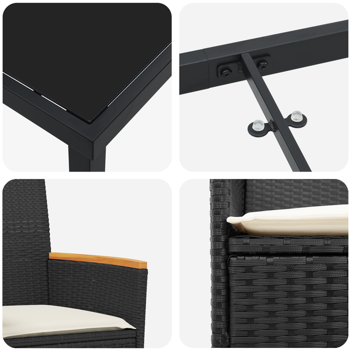 Set de Dining Grădină cu Perne 5 Piese Negru Ratan Poly - WALTI WALTI