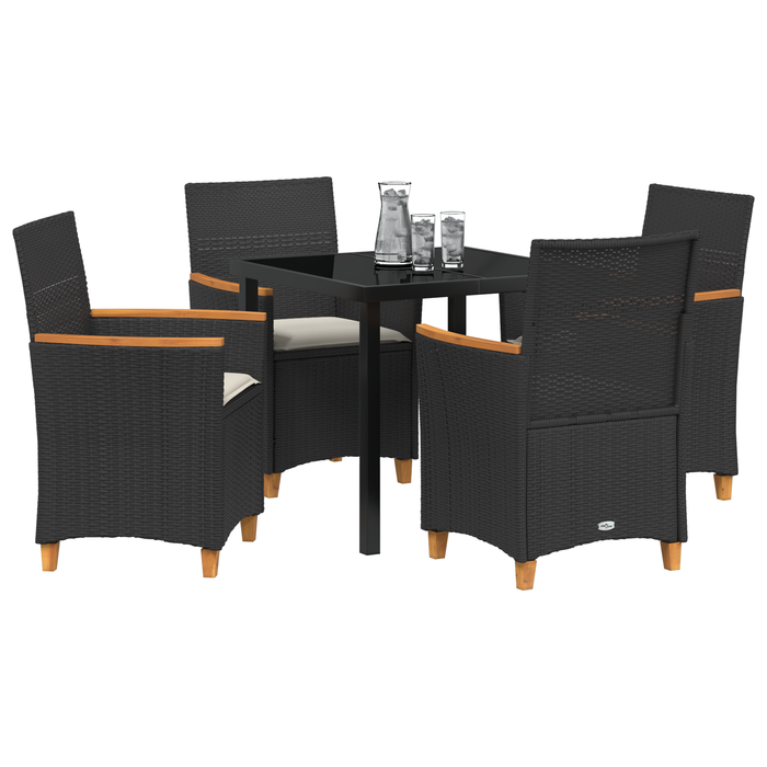 Set de Dining Grădină cu Perne 5 Piese Negru Ratan Poly - WALTI WALTI