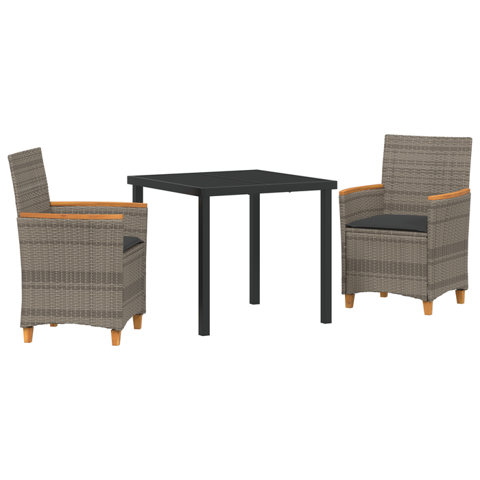 Set de Masă de Grădină de 3 Piese cu Perne Gri din Rattan PE - WALTI WALTI