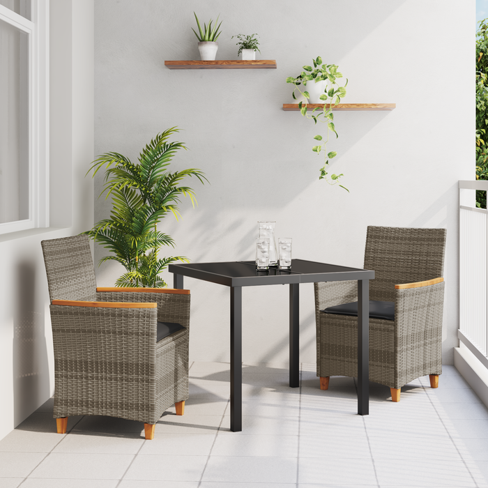 Set de Masă de Grădină de 3 Piese cu Perne Gri din Rattan PE - WALTI WALTI