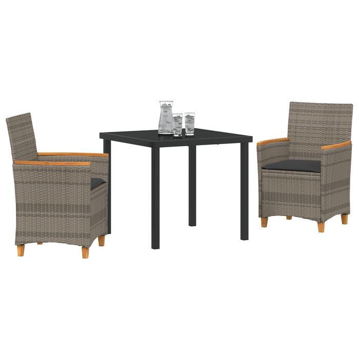 Set de Masă de Grădină de 3 Piese cu Perne Gri din Rattan PE - WALTI WALTI