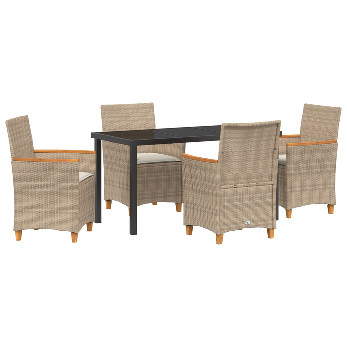 Set de dining de grădină , 5 piese, cu perne, Bej, Rattan Polimerizat - WALTI WALTI