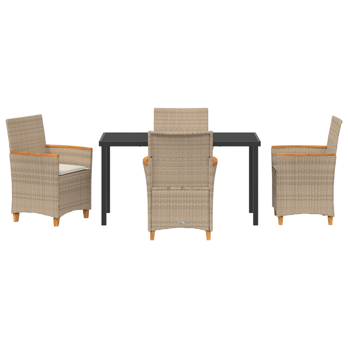 Set de dining de grădină , 5 piese, cu perne, Bej, Rattan Polimerizat - WALTI WALTI