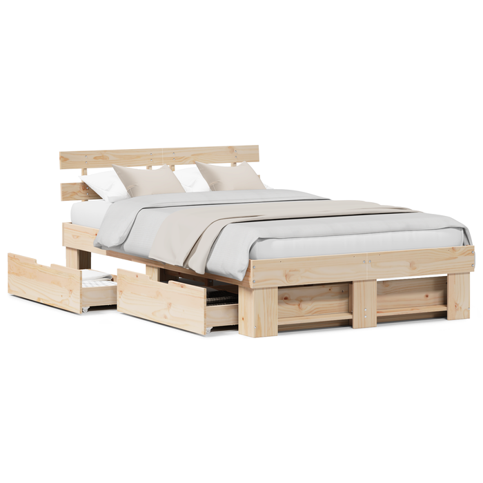 Cadru de pat cu sertare 135x190 cm Lemn masiv de pin - WALTI WALTI