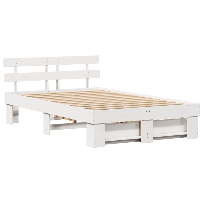 Cadru de pat cu sertare alb 135x190 cm lemn masiv de pin - WALTI WALTI
