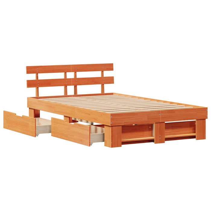 Cadru de pat cu sertare maro cerat 135x190 cm lemn masiv de pin - WALTI WALTI