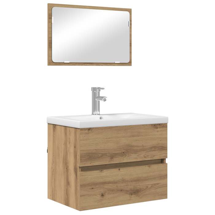 Set de mobilier pentru baie cu depozitare cu oglindă 3 pcs Stejar negru - WALTI WALTI