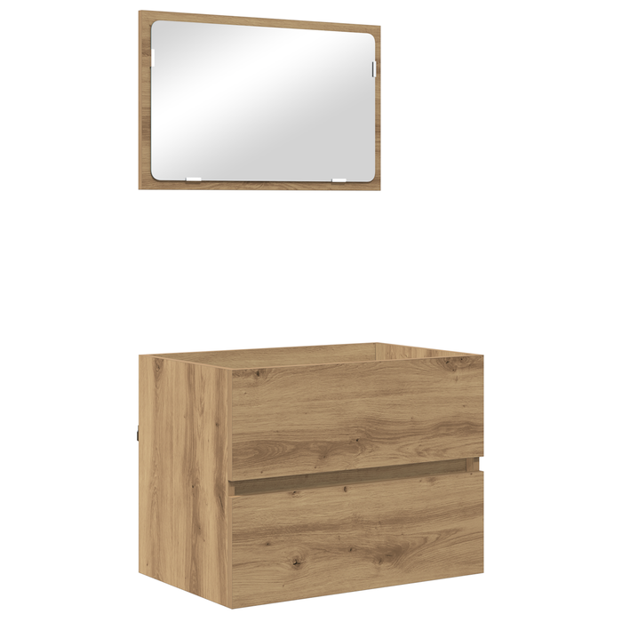 Set de mobilier pentru baie cu depozitare cu oglindă 3 pcs Stejar negru - WALTI WALTI