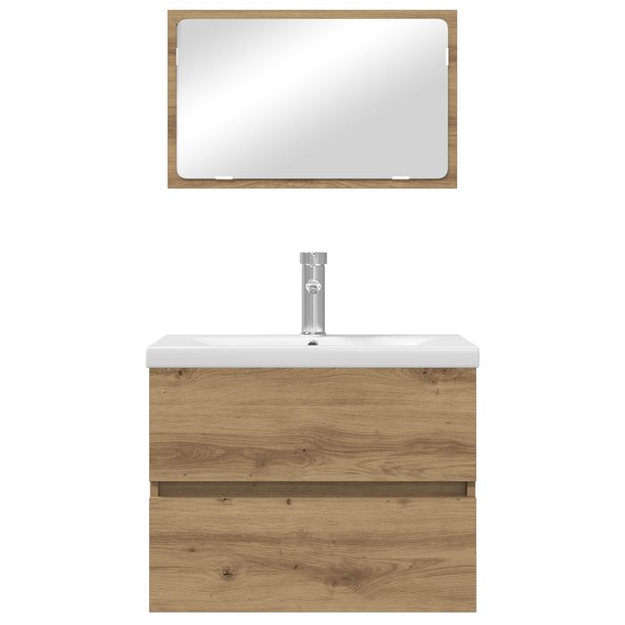 Set de mobilier pentru baie cu depozitare cu oglindă 3 pcs Stejar negru - WALTI WALTI