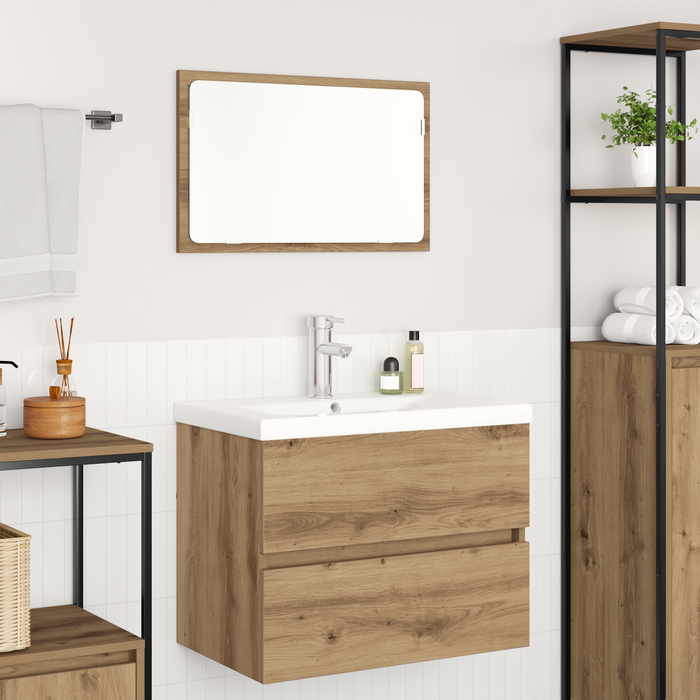 Set de mobilier pentru baie cu depozitare cu oglindă 3 pcs Stejar negru - WALTI WALTI