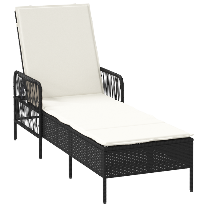 Set de Șezlonguri Set de 3 Negru și crem Ratan PE, metal Pliabil - WALTI WALTI