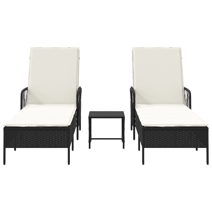 Set de Șezlonguri Set de 3 Negru și crem Ratan PE, metal Pliabil - WALTI WALTI