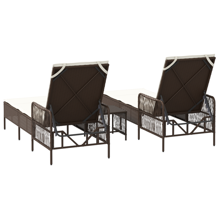 Set de șezlonguri Set de 3 Maro și alb crem rattan PE, metal - WALTI WALTI