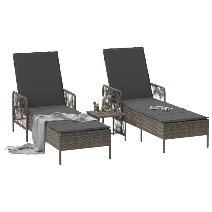 Set de șezlonguri Set de 3 Gri și gri închis Ratan PE - WALTI WALTI