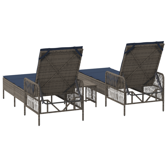Șezlong Set de 3 Gri și bleumarin Ratan PE, metal Pliabil - WALTI WALTI