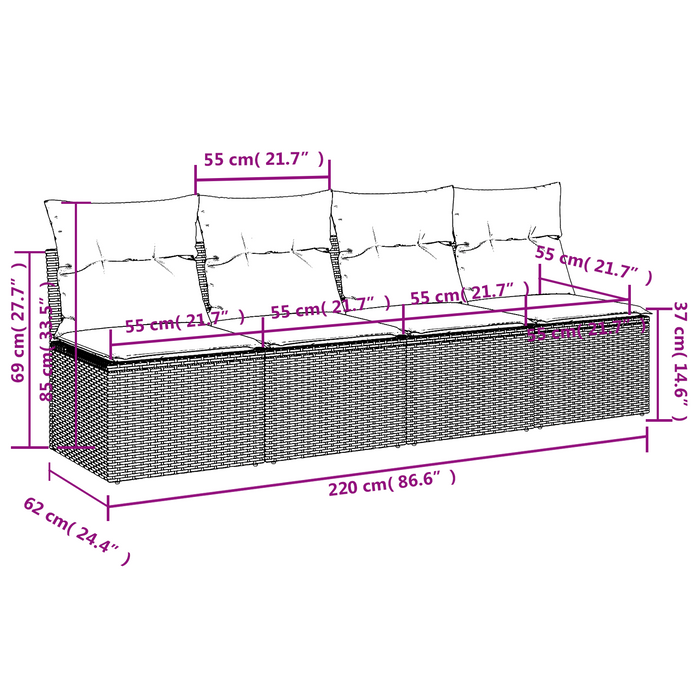 | Canapea de grădină | cu pernă Gri 227 x 62 x 69 cm poliratan WALTI