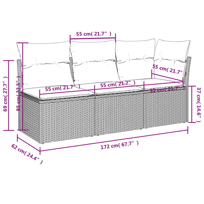 | Canapea de grădină | cu pernă Gri 172 x 62 x 69 cm Rattan poli WALTI