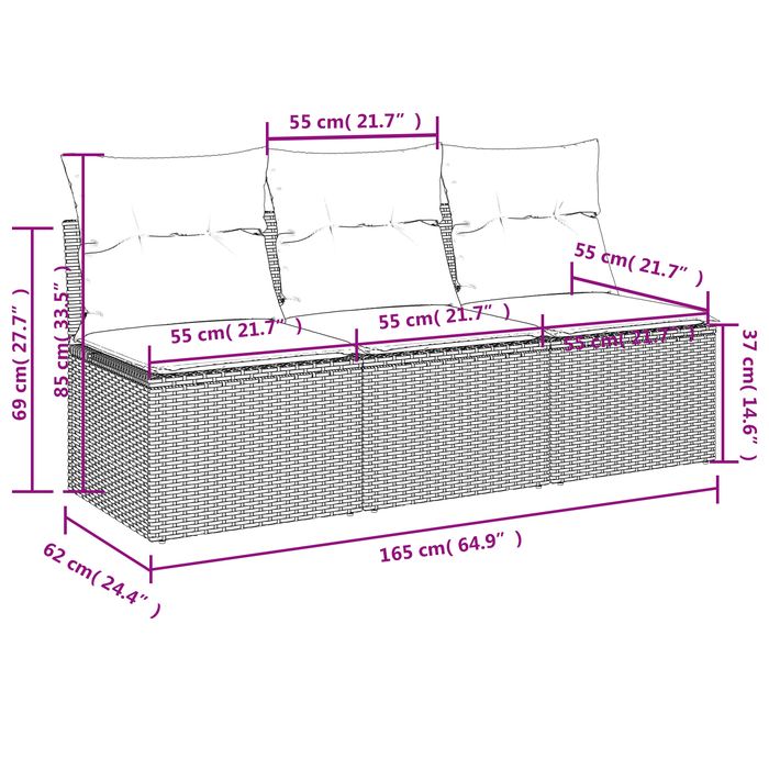 | Canapea de grădină | cu pernă Gri 165 x 62 x 69 cm Rattan poli WALTI