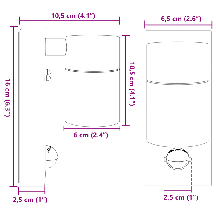 Lumină de Perete cu Senzor Negru din Oțel Inoxidabil IP44 - WALTI WALTI