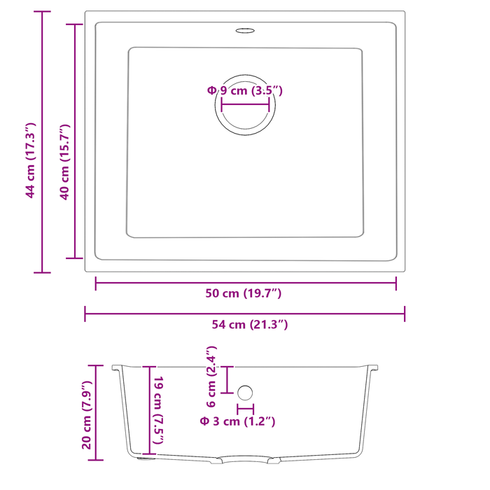 Chiuveta cu orificiu de overflow, granit bej - WALTI WALTI