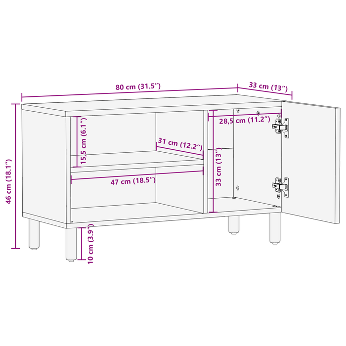 Dulap TV, 80x31,5x46 cm, lemn masiv acacia - WALTI WALTI