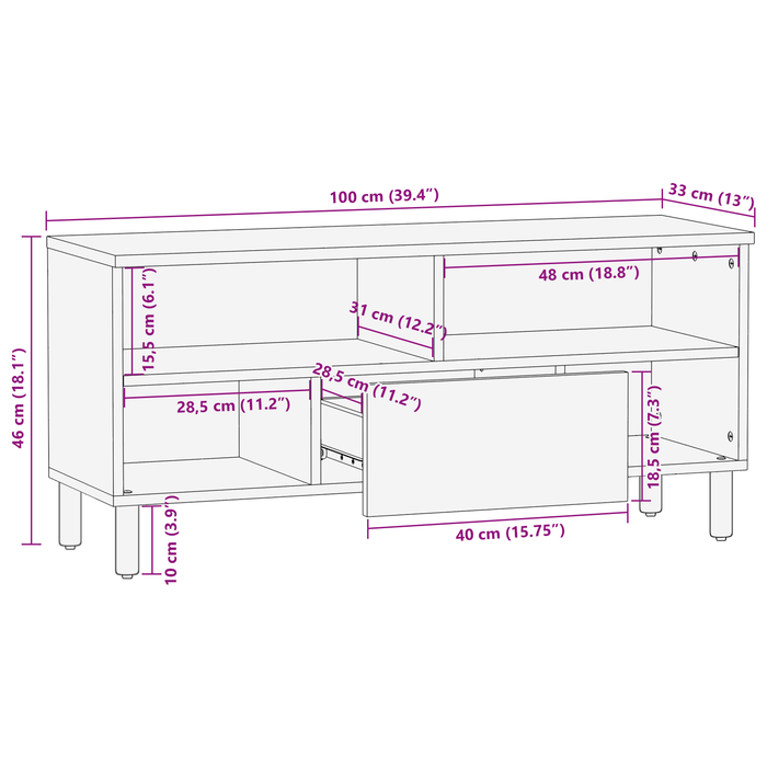 Dulap TV, 100x33,5x46 cm, lemn masiv acacia - WALTI WALTI