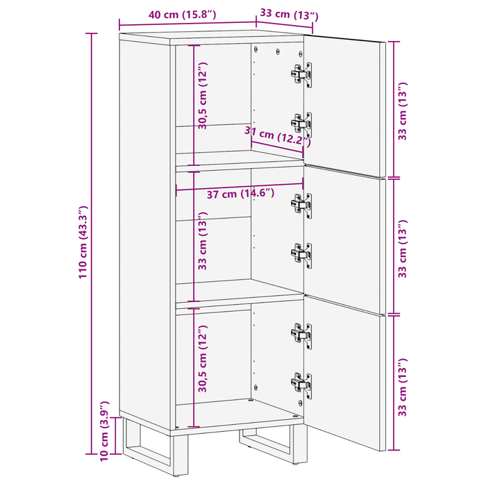 Highboard - 40x33.5x110 cm din lemn de mango solid - WALTI WALTI