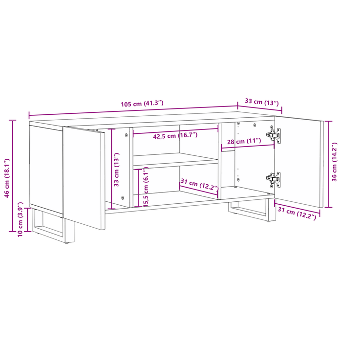 Dulap TV 105x33.5x46 cm Lemn masiv de nuc - WALTI WALTI