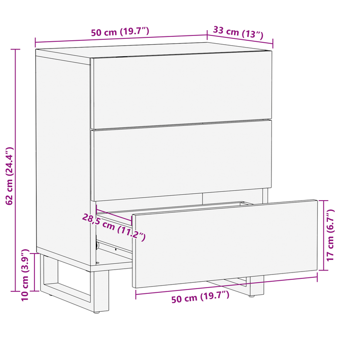Cabinet de noapte 50x33x60 cm din lemn solid de mango și lemn compus - WALTI WALTI