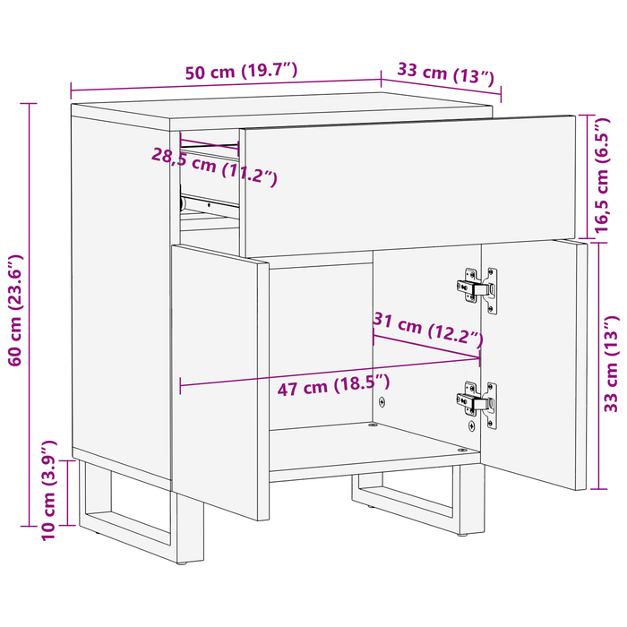 Noptieră 50x33x60 cm din lemn solid - WALTI WALTI