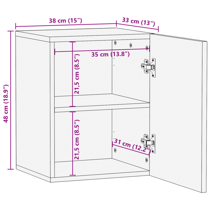 Cabinet Suspendat de Baie 38x33.5x48 cm Lemn Masiv și Lemn Compozit - WALTI WALTI