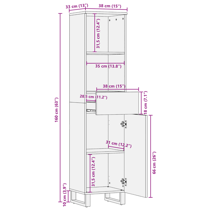 Seturi de mobilier pentru baie cu sertar cu raft Dungi Maro 38 x 33 x 160 cm - WALTI WALTI