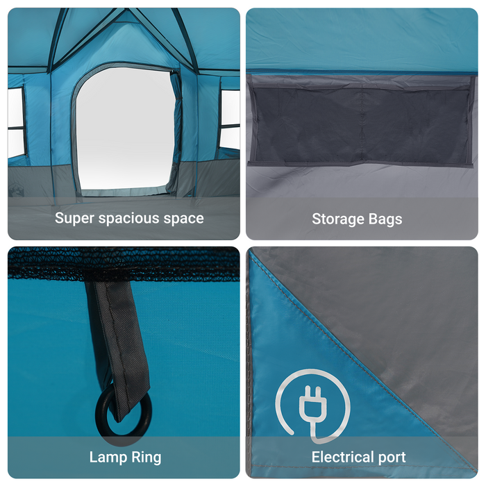 Cort de camping cu plasă albastră pentru 12 persoane, impermeabil - WALTI WALTI