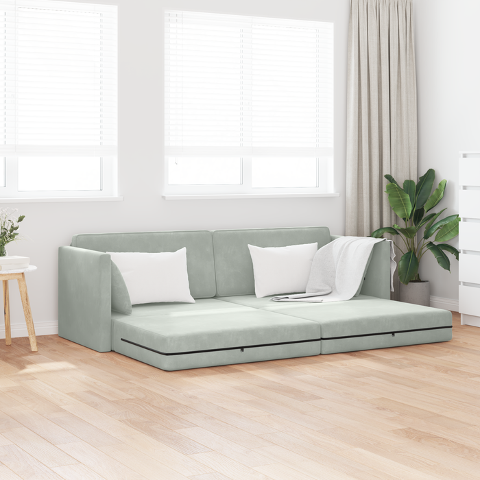 Sofa Pat pentru Podea 2-in-1 Gri Deschis 213x144x60 cm Catifea - WALTI WALTI