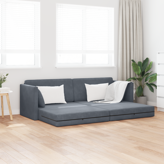 Sofa Pat 2 în 1 Gri Întunecat 213x144x60 cm Catifea - WALTI WALTI
