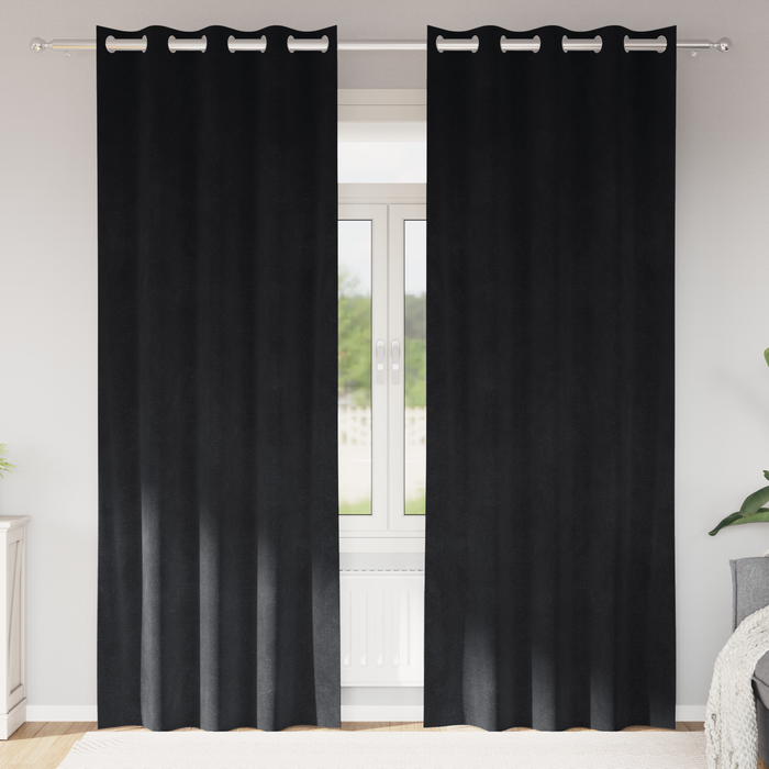 Draperii opace cu ocheți, 2 buc., negru, catifea - WALTI WALTI