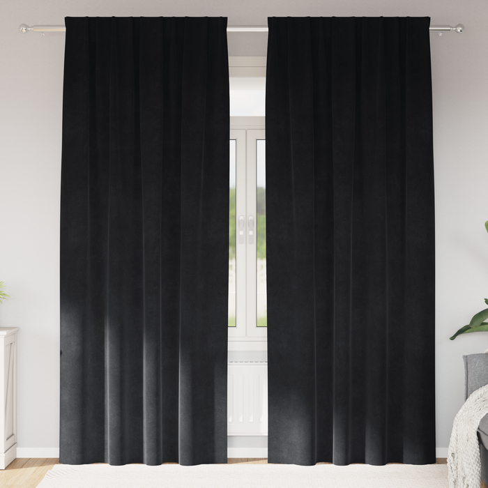 Draperii opace cu bandă superioară, 2 buc., negru, catifea - WALTI WALTI