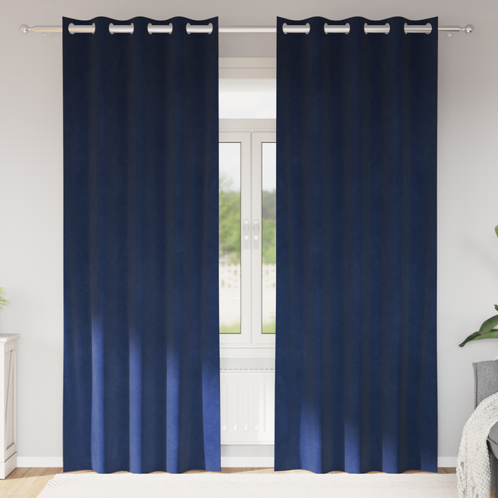 Draperii opace cu ocheți, 2 buc., albastru închis, catifea - WALTI WALTI