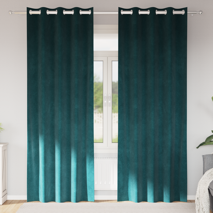 Draperii opace cu ocheți, 2 buc., verde închis, catifea - WALTI WALTI