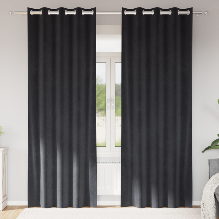 Draperii opace cu ocheți, 2 buc., gri închis, catifea - WALTI WALTI