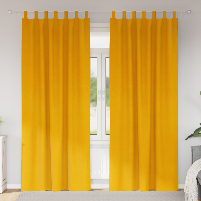Draperii opace cu agățătoare, 2 buc., galben muștar, catifea - WALTI WALTI