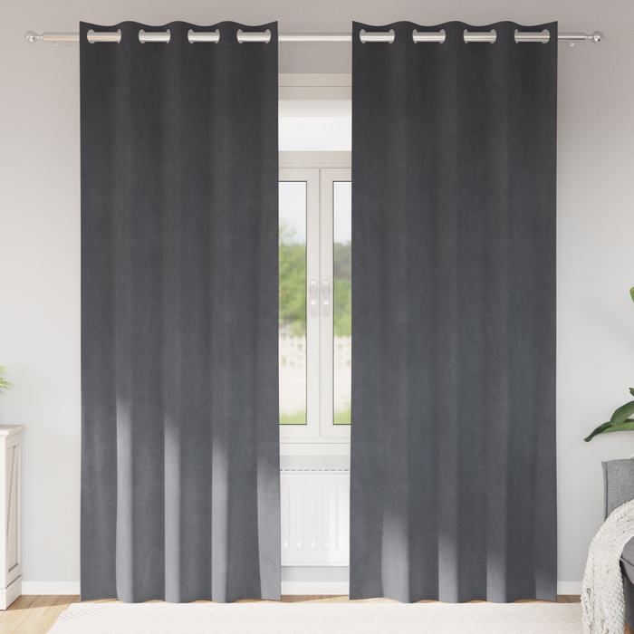 Draperii opace cu ocheți, 2 buc., gri deschis, catifea - WALTI WALTI
