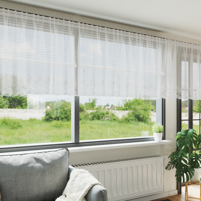 Cortină din Dantelă cu perdele Floral Alb 400 x 80 cm Poliester - WALTI WALTI