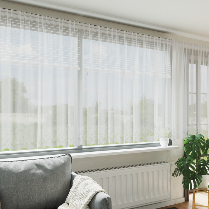 Cortină din Dantelă cu perdele Floral Alb 900 x 180 cm Poliester - WALTI WALTI
