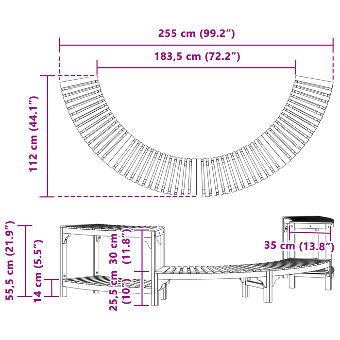 Împrejmuire pentru Cada cu Hidromasaj Semi-Rotund 252x111.5x55.5 cm Lemn Masiv de Acacia - WALTI WALTI