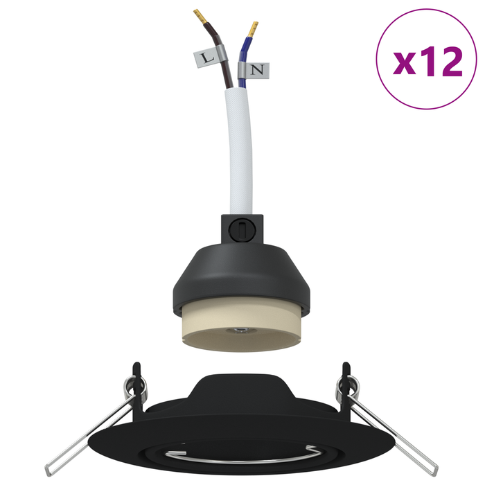 Spoturi încastrate 12 buc Round GU10 Negru Ø90 mm Oțel - WALTI WALTI