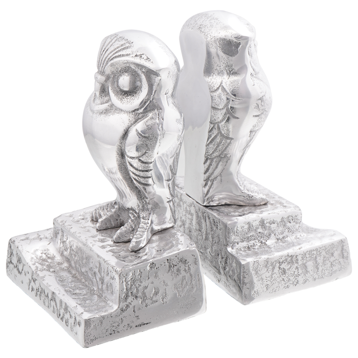 Suporturi decorative pentru cărți vidaXL 2 buc Argintiu 12x9x19 cm Aluminiu Bufniță - WALTI WALTI