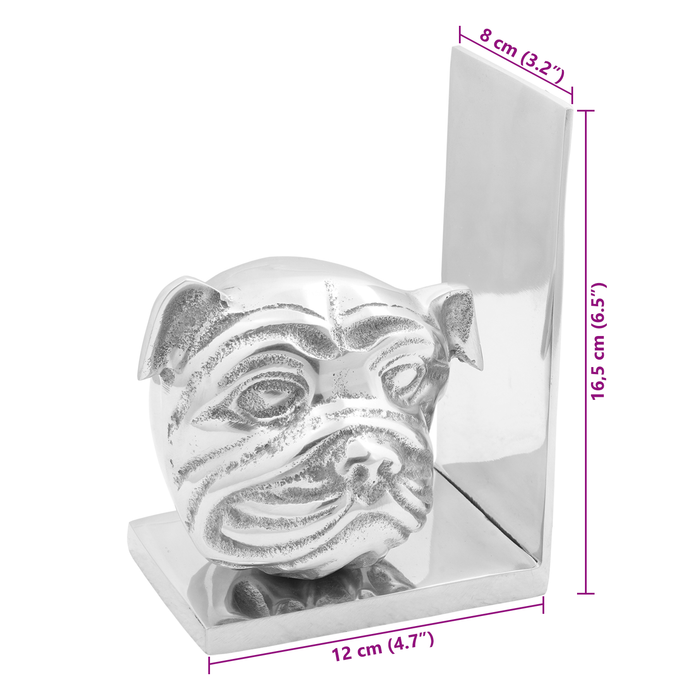 Suporturi decorative pentru cărți 2 buc Argintiu 8x12x16,5 cm Aluminiu Câine - WALTI WALTI
