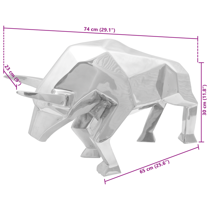 Sculptură taur, argintiu, 74x23x39 cm, aluminiu - WALTI WALTI